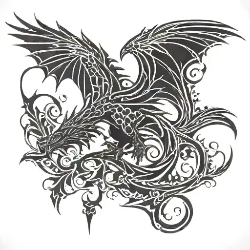 Dragon And Raven Flying