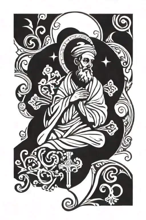 Saint Peter With Paisly Style Filagree Background Of Cross