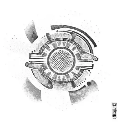 A New-school Tattoo Of A Coffee Cup With A Vibrant Background Of Swirling Energy And Dancing Figures