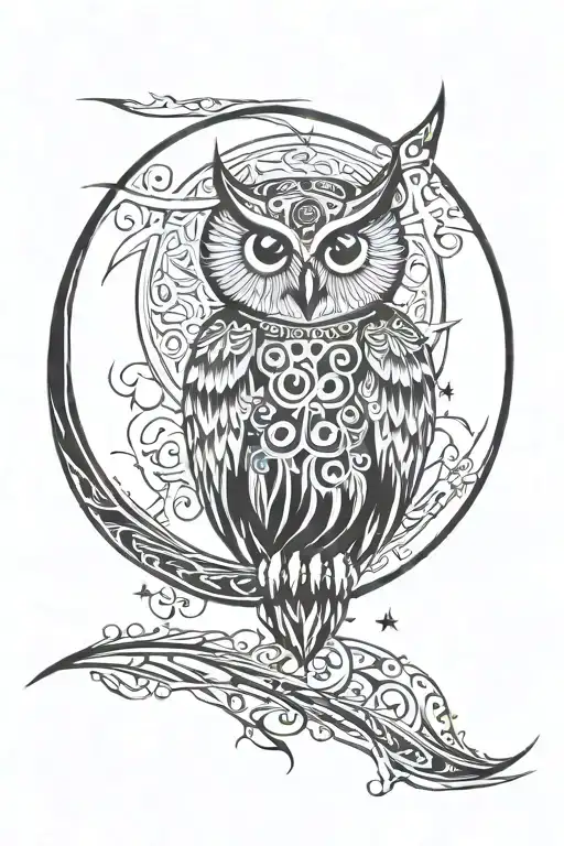 Moon And Owl Flying