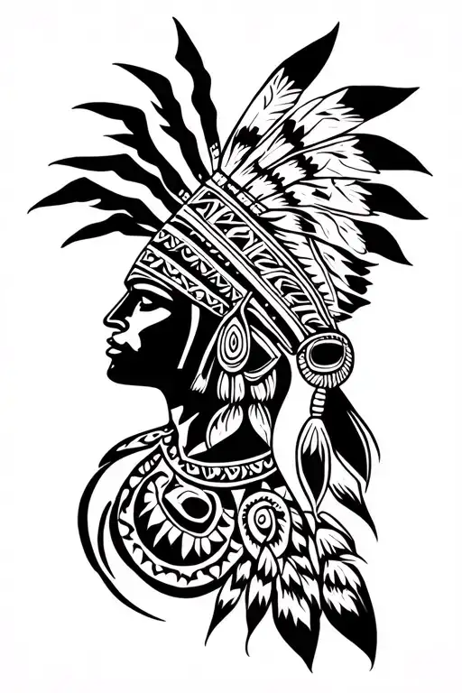 Indian Warior With Tribal Design