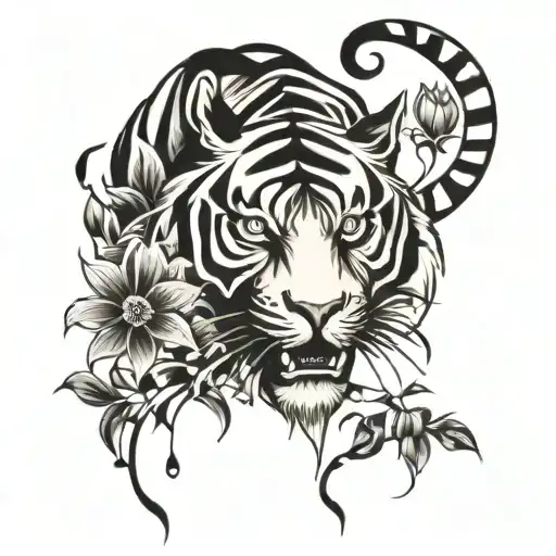 Tiger With Flowers