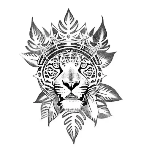 Jaguar With A Crown With Leaves Around