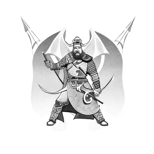 A Viking Warrior With A Dragon Companion