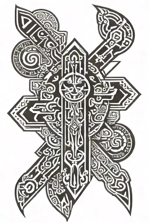 Aztec And Christianity Cross Combined