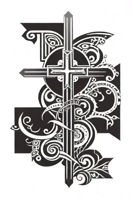 Polynesian Sleeve Design Featuring Christian Cross Icons