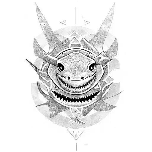 Tribal Mask Shark Turtle Manta Raie Surname Romane And Emma