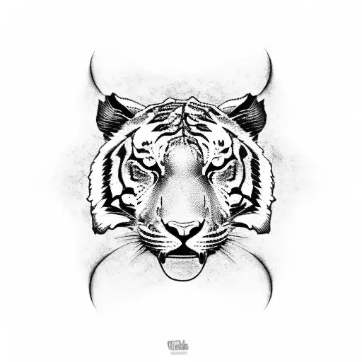 A Tattoo Of A Roaring Tiger Surrounded By Electric Guitar Strings