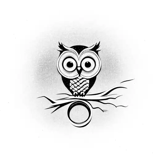 Owl On A Branch Solid Black