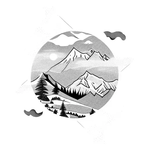 Mountain Scene Paryer With Ying Yang