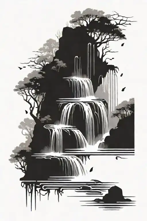 A Tattoo Of A Serene Waterfall With A Secret Message In The Mist