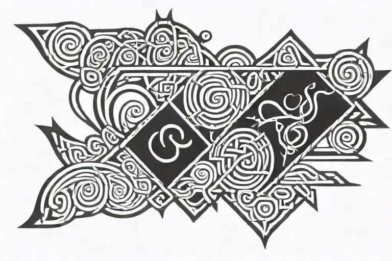 Simplistic Mayan Patterns And Celtic Knot Patterns Taking Turns Within A Rectangular Boarder
