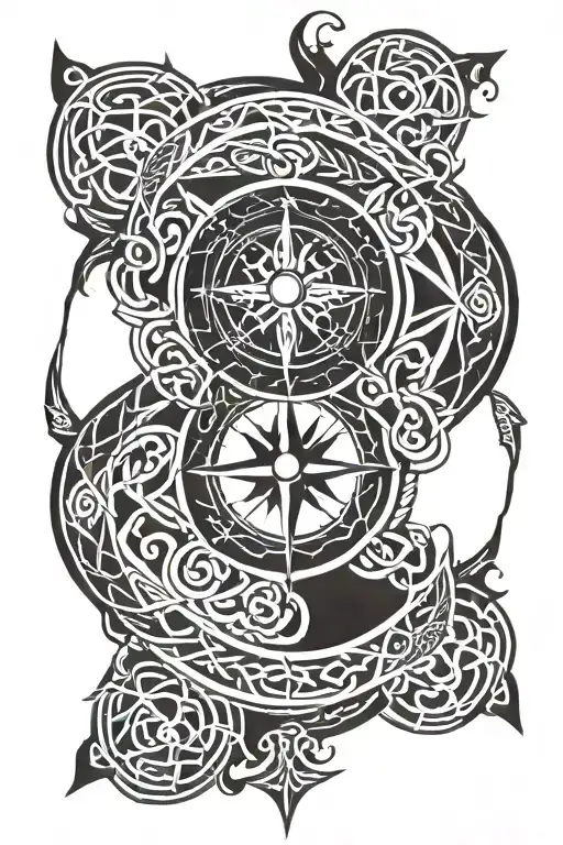 Celtic Tribal With Nautical Compass Half Sleeve