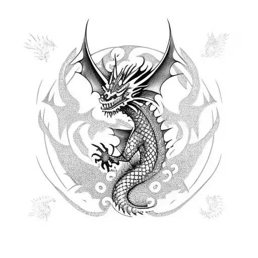 Dragon With Fire And Water