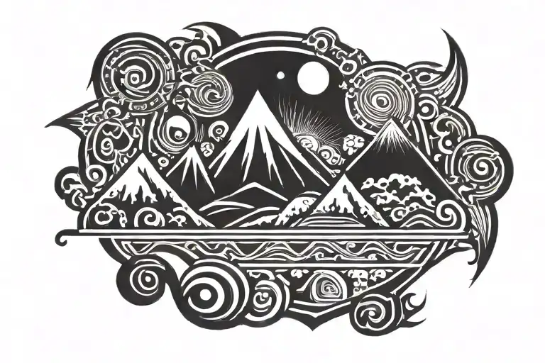 Tribal Band With Cartoon Volcano Inside