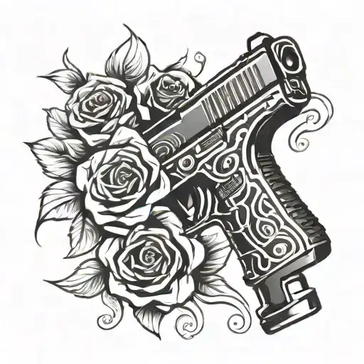 Glock 9Mm Gun With A Rose Out Of The Barrel