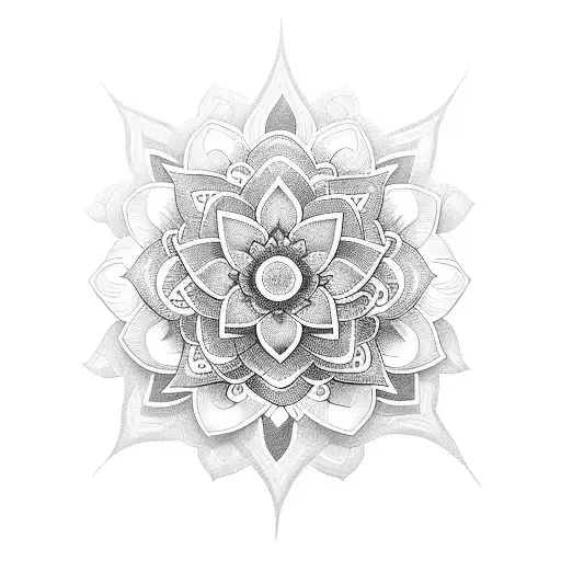 A Dotwork Tattoo With A Lotus Flower And An Infinity Symbol Forming An Illusion Of Depth