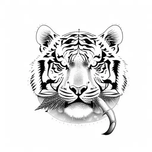 One Black Ink Tiger Body With One Red Ink Tiger With Hydrangeas