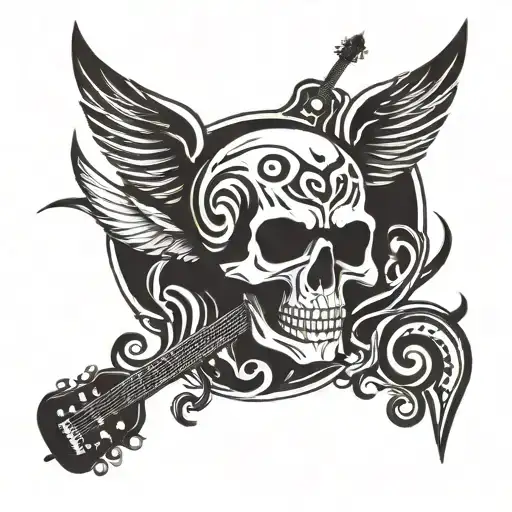Skull Guitar Eleven Wings