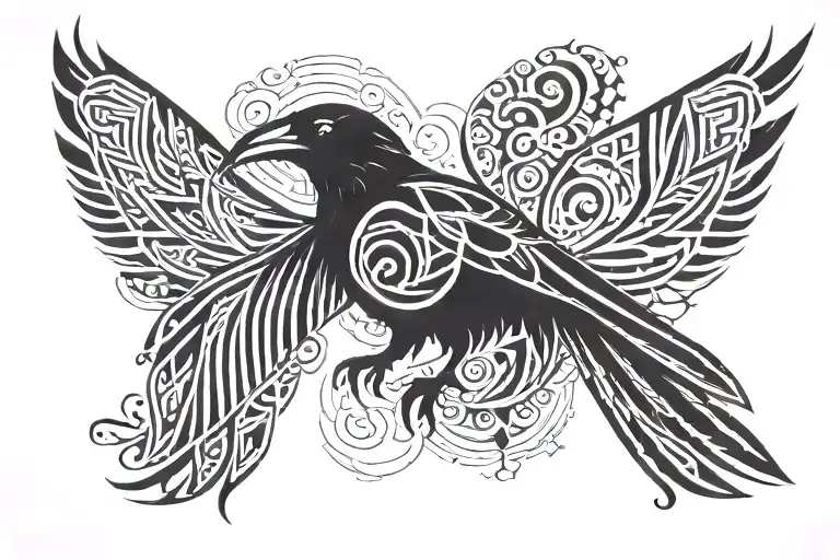 Raven Flying Symmetrycal