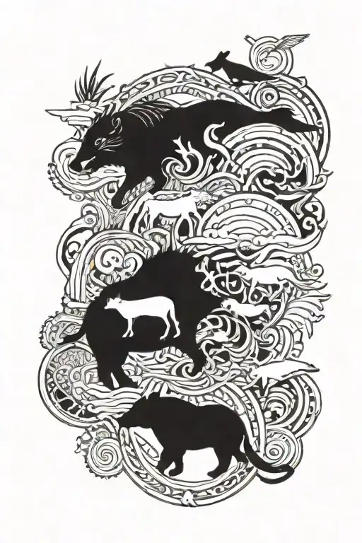 Nautical Arm Sleeve Featuring A Collage Tattoo Featuring Various Animals With Inspirational Quotes