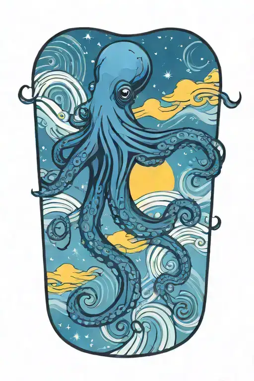 Octopus Van Gogh Starry Night Swirl