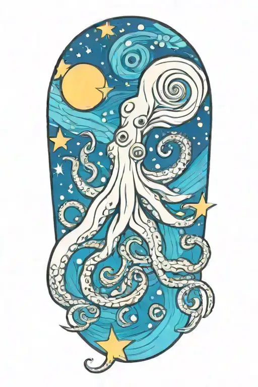 Octopus Van Gogh Starry Night Swirl