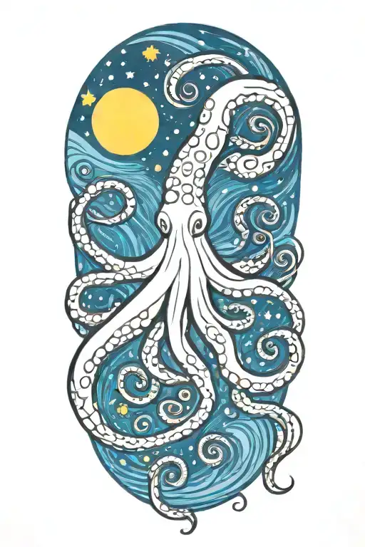 Octopus Van Gogh Starry Night Swirl