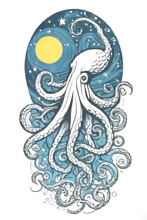 Octopus Van Gogh Starry Night Swirl