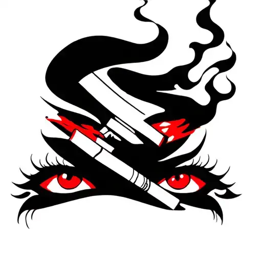 Gothic Tattoo With Blurred Eyes Red And Smoke From Cigarettes