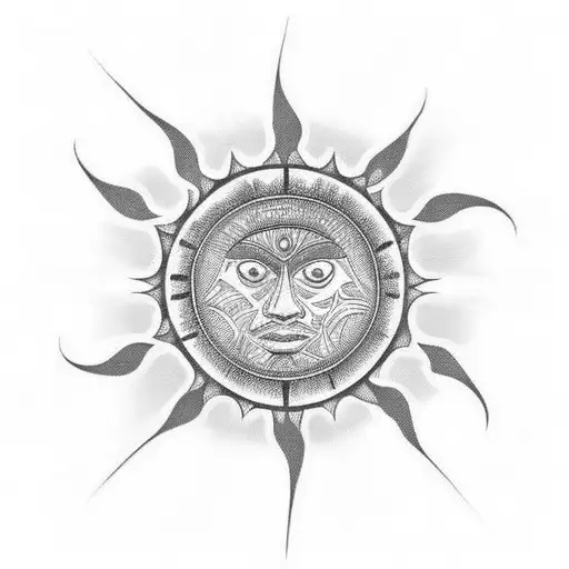 A Maori-inspired Design Of A Henna Patterned Sun On A Beach