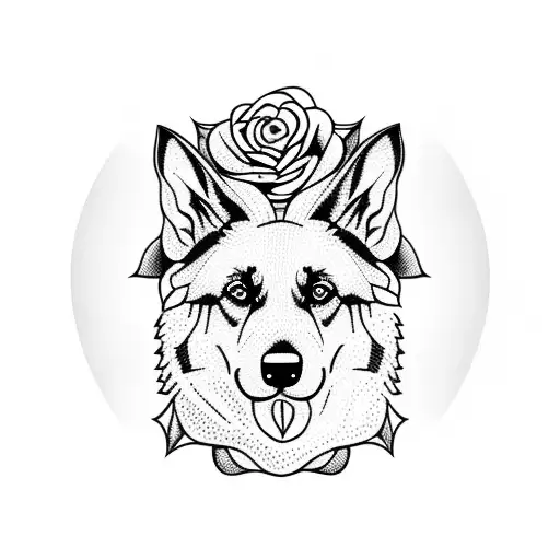 German Sheperd With Roses