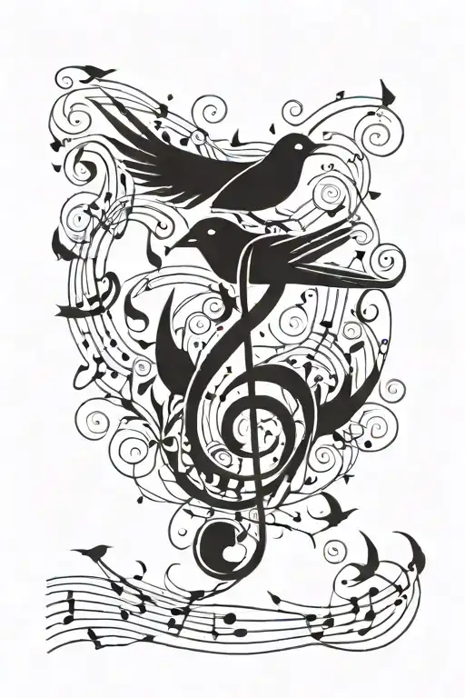Birds Music Note Intertwined