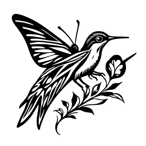 Butterfly And Hummingbird Perched