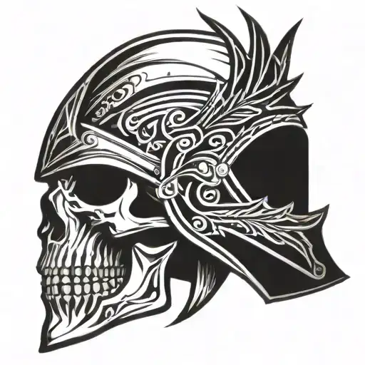 Skull Of A Knight In A Helmet Pierced By An Arrow
