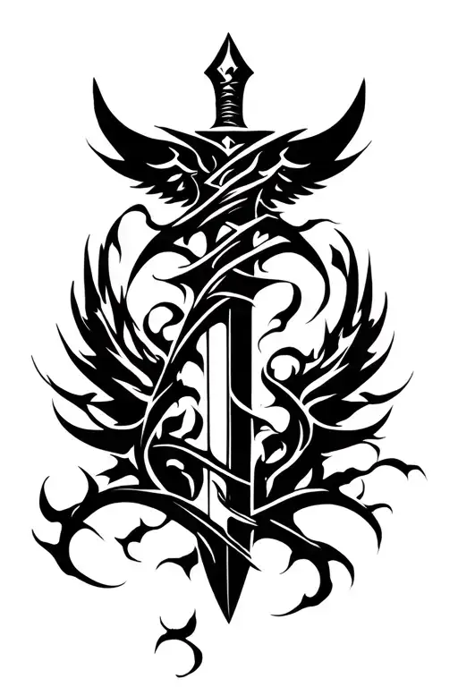 Dagger Wrapped In Vines Shaped Like Wings