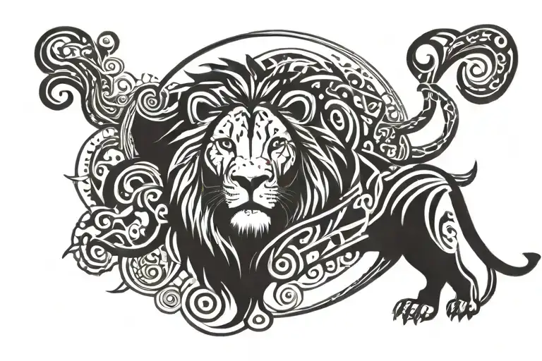 Nature And Lion Surrounded