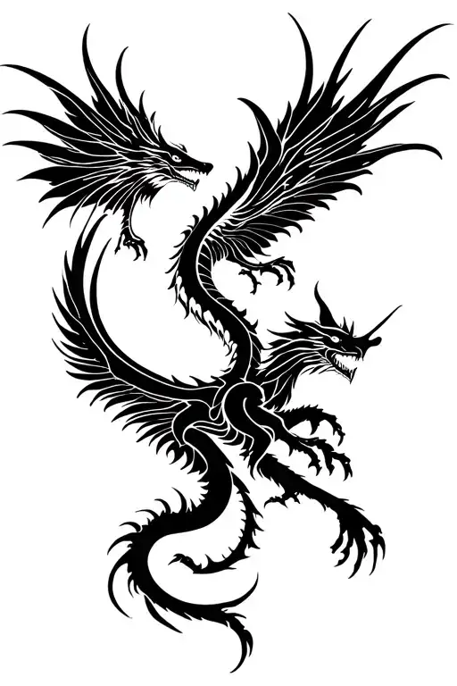 Dragon And Phoenix Wings Spread Bright Shining Full Moon