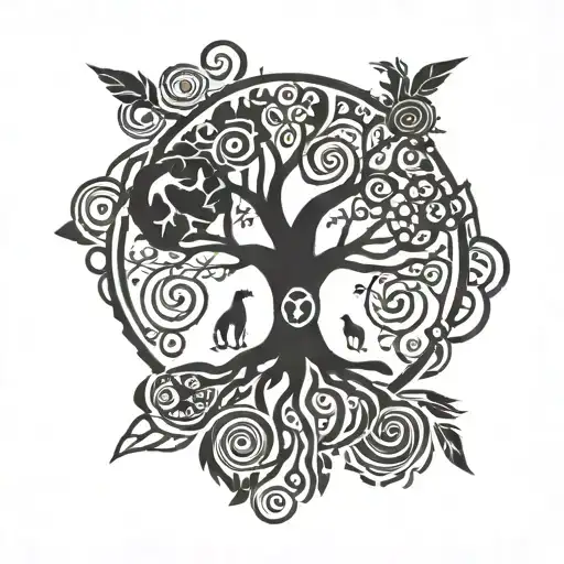 Tree Of Life Intertwined With Native American Symbols