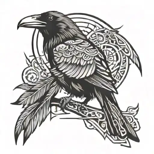 One Raven On The Shoulder With Runes