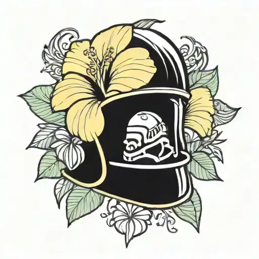 Yellow Hibiscus Flower On A Modern Combat Helmet