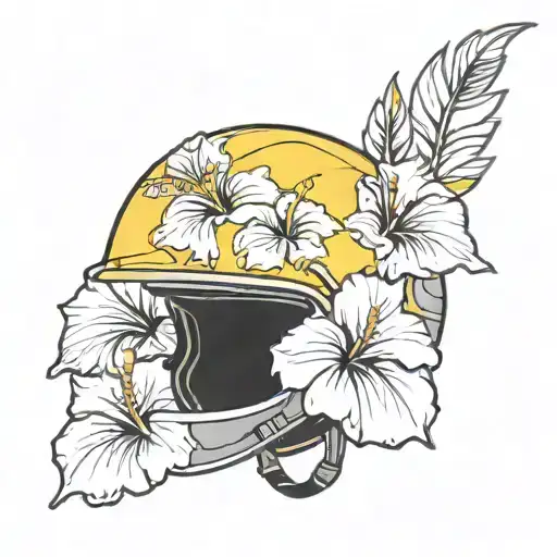 Yellow Hibiscus Flower On A Modern Combat Helmet