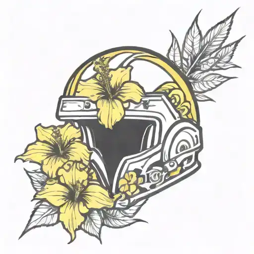 Yellow Hibiscus Flower On A Modern Combat Helmet