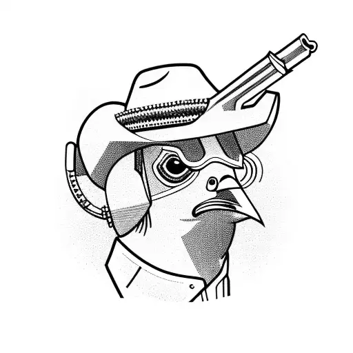 Pigeon With A Revolver And A Cowboy Hat