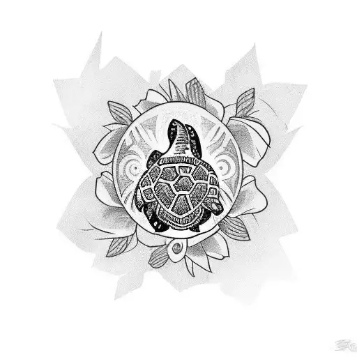 Full Hand Samoan Tattoo With A Turtle Shell Center Over The Shoulder And Roses At The Lower End