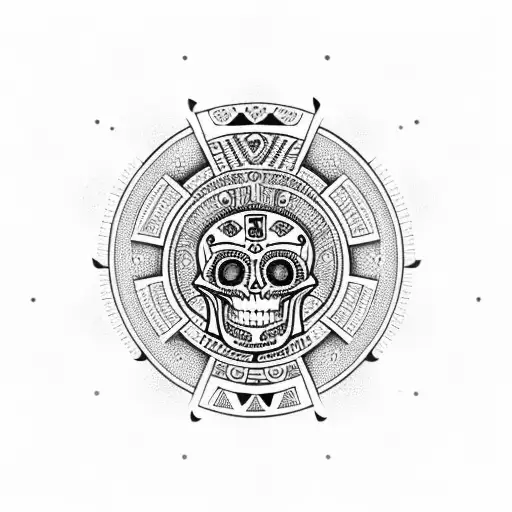 Aztec Calendar With Skull In The Center