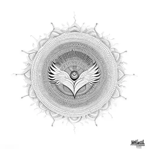 Mandala That Include The Word Hope And A Phoenix Bird