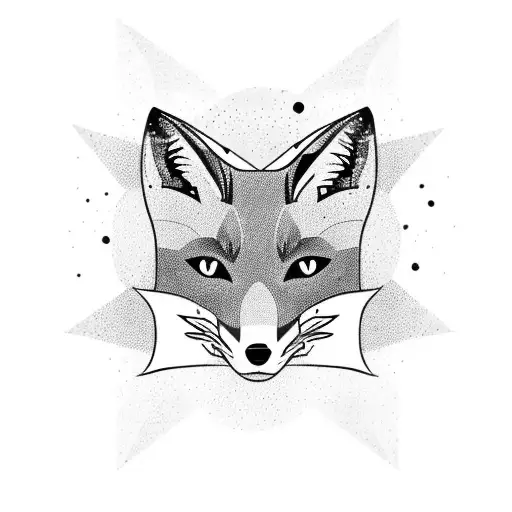 Contour Of A Calm Fox Sitting To The Front Looking Forward With The Tail In Front Of It