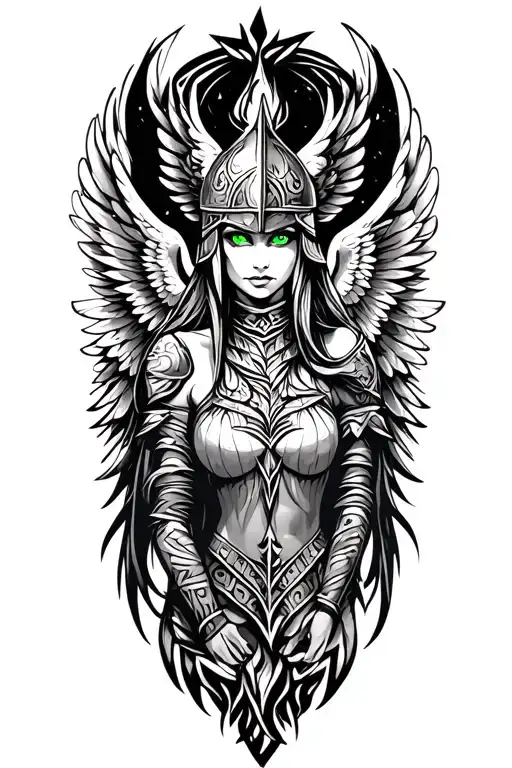 Valkyrie Maiden With Green Eyes With Winged Helm With Wings