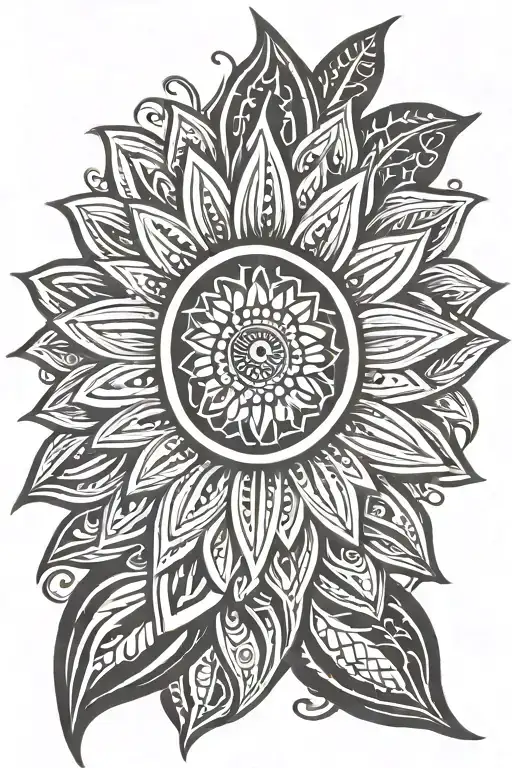 Polynesian Style Tribal Tattoo Design Featuring A Sunflower